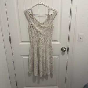 Blue Rain Women's Dress Tan White Floral Design Off The Shoulder A-Line Size M